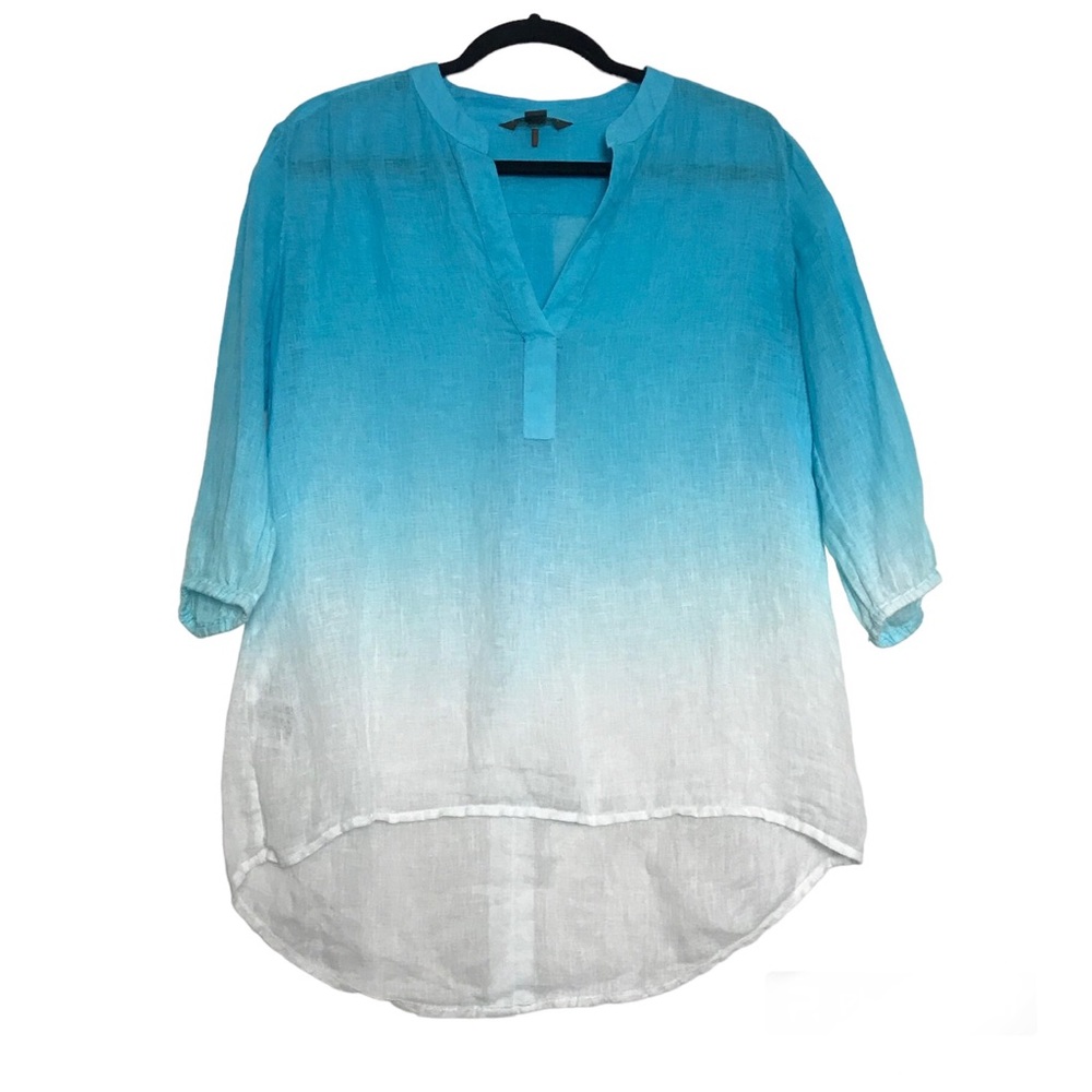Tommy Bahama Teal Ombré 100% Linen 3/4 Sleeve Pullover Top Womens Size XS Beach
